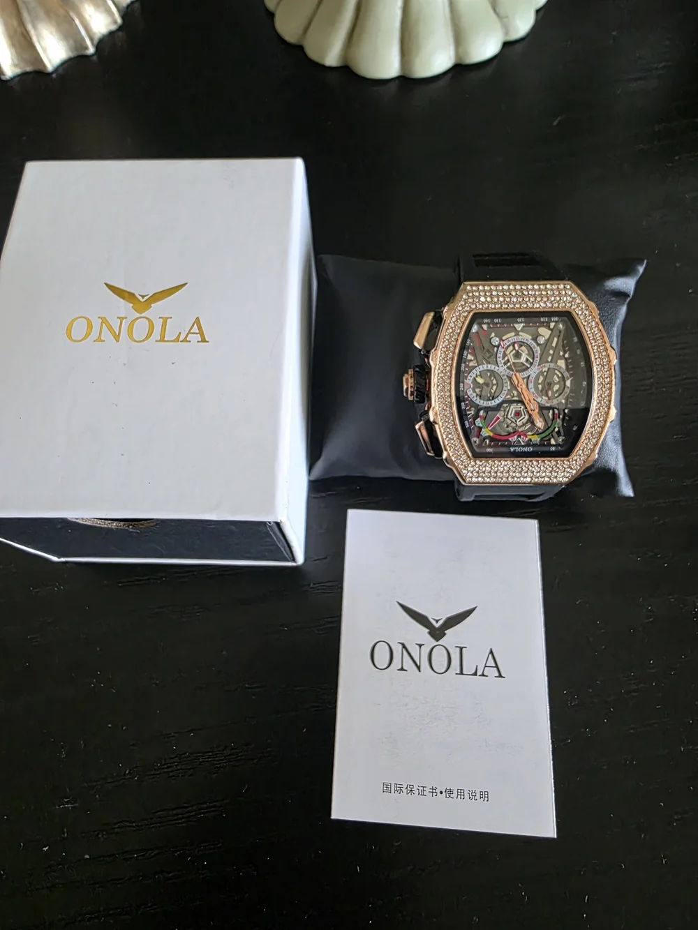 ONOLA Men’s Rose Gold and Black Chronograph Watch